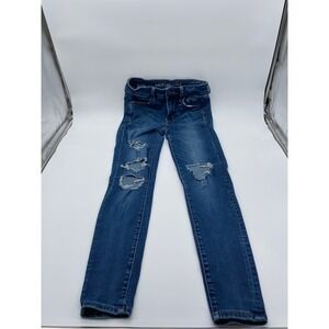 American Eagle Jegging Blue Next Level Stretch Distressed Ripped Jeans 4 Regular